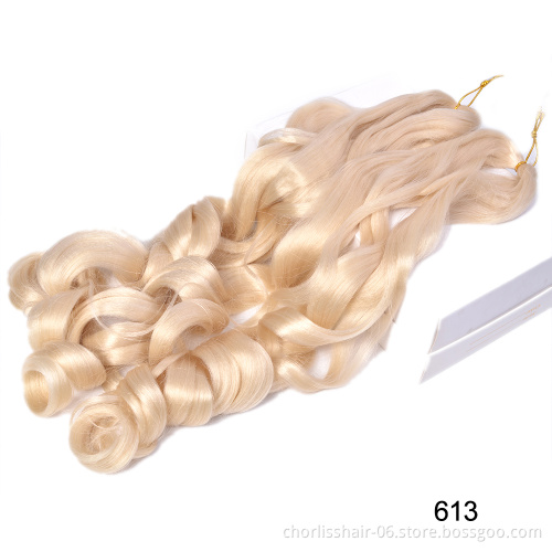 Fashionable New Wholesale Ombre Color 24Inch Synthetic Braiding Hair Extensions Spiral Curl Wavy Hair French Crochet Hair